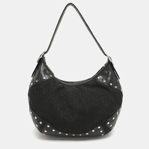 Dkny Black Canvas And Leather Studded Hobo